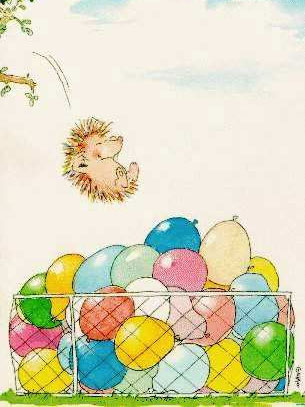 Ёжик прыгает в воздушные шарики